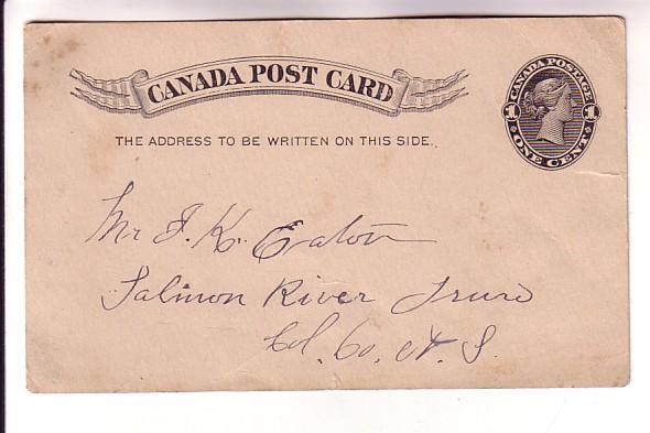 Canada Post Card 1 Cent Victoria, Black Stationery, 1898,  Note from Camden N...