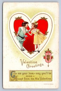 J93/ Valentine's Day Love Holiday Postcard c1910 Children Hearts 514