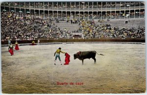 c1910s Madrid, Spain Bullfight Arena Matador Cape Bull Crowd Suerte de Capa A359