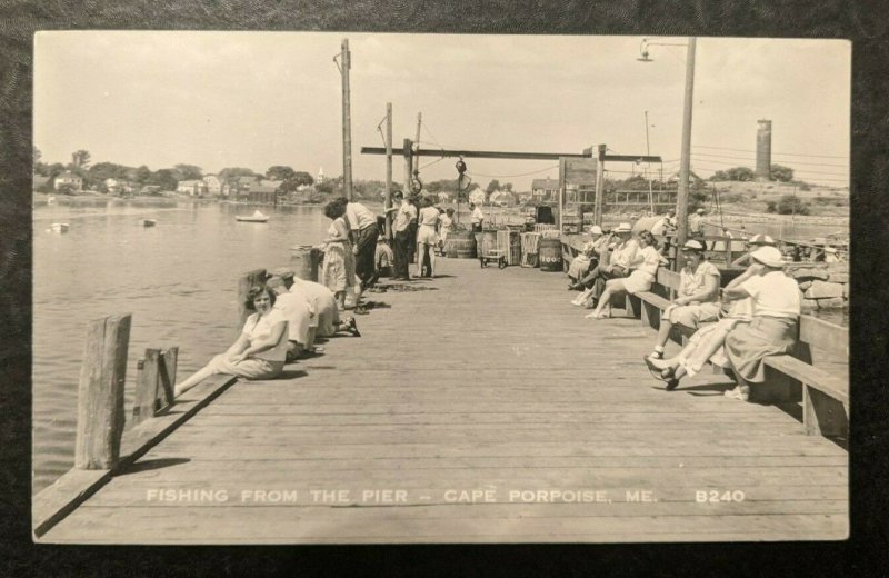 Mint Vintage Fishing from the Pier Cape Porpoise Maine Real Photo Postcard  RPPC