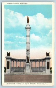 Postcard VA Richmond Jefferson Davis Confederate President Monument AD11