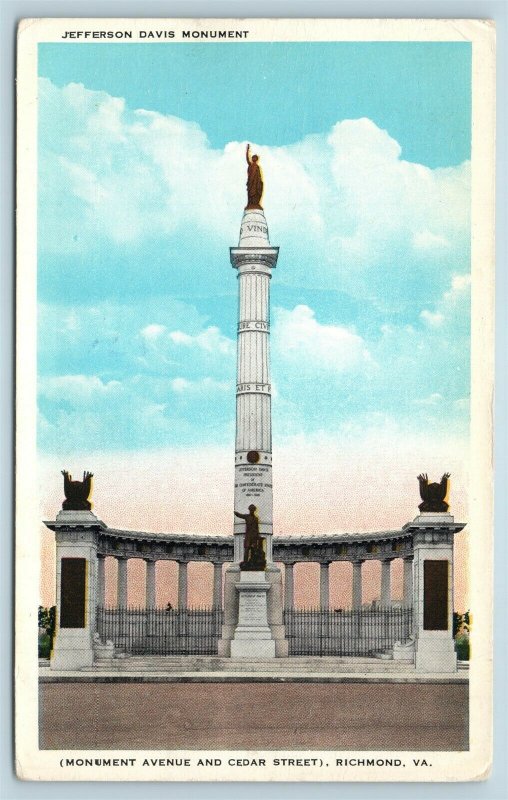 Postcard VA Richmond Jefferson Davis Confederate President Monument AD11