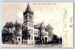 Racine Wisconsin WI Postcard High School Exterior Building c1907 Vintage Antique