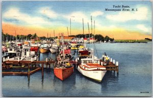 Manasquan River New Jersey NJ, 1950 Yacht Basin, Boat Parking, Vintage Postcard