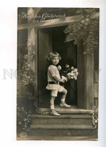 240099 FASHION Charming Boy w/ Flowers Vintage PHOTO postcard