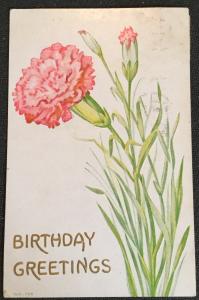 Postcard Used “Birthday Greetings” embossed Flower LB