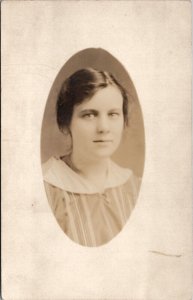 RPPC Pretty Young Woman Stripes Oval Masked Photo Postcard A30