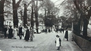 Young.Girl With Family on The Terrace Richmond London Vintage Postcard c1905