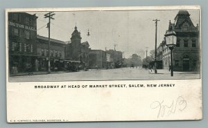 SALEM NJ BROADWAY AT HEAD OF MARKET STREET ANTIQUE POSTCARD