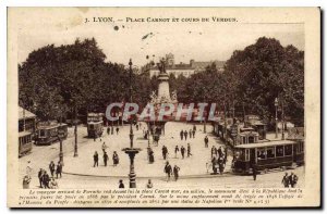 Old Postcard Lyon Place Carnot and Cours de Verdun Tramway