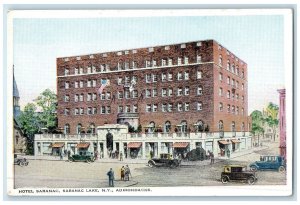 c1910's Hotel Saranac & Restaurant Building Cars Saranac Lake New York Postcard