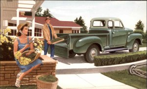 GMC Pickup Truck Couple Gardening Ad Advertising 1960s Vintage Postcard