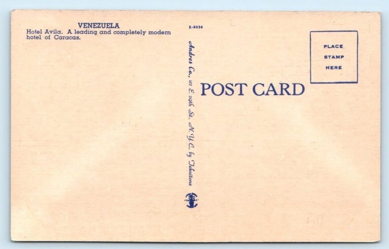 Hotel Avila CARACAS Venezuela Teknitone Linen Postcard