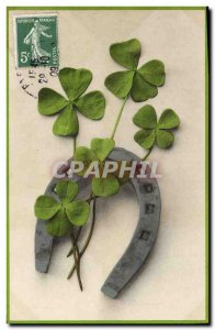 Old Postcard Fantasy Flowers Clover Horseshoe