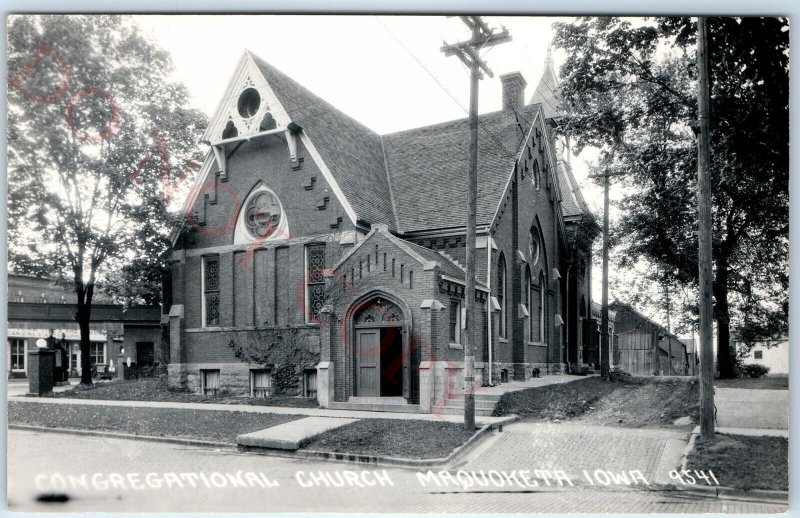 c1950s Maquoketa, IA RPPC Congregational Church Old Historic Building Photo A108