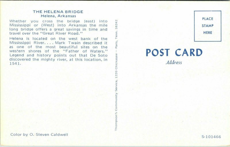 Helena Bridge Arkansas AR Mississippi River Postcard VTG UNP Vintage Unused 