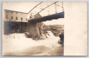 Glens Falls The Iron Bridge Finch Pruyn Grist Mill Falls RPPC Postcard A45