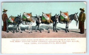 Advertising CAUCHOIS' FULTON MILLS Private Estate Coffee Donkey 1900s Postcard