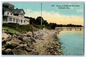 c1910 Beach Oshkosh Boat Club Exterior Building Rocks Oshkosh Wisconsin Postcard