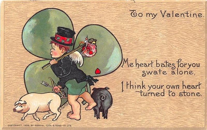 To My Valentine Signed Curtis Pigs Hobo Boy Raphael Tuck Postcard