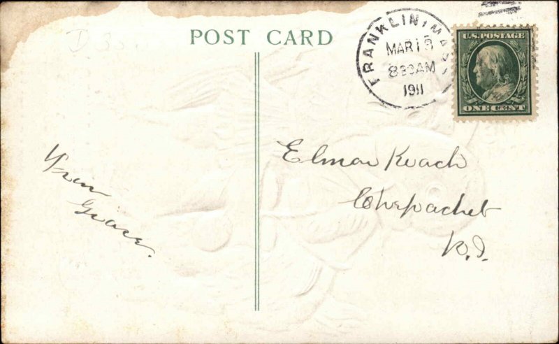 Dressed Rooster and Hen Chickens Broken Egg Easter Fantasy Vintage Postcard