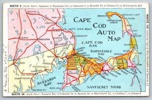 Cape Cod Massachusetts  Auto Map   Postcard   1924