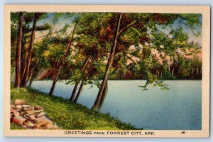 1920 Forrest City Arkansas AR Postcard Greetings Scenic View Lake Trees Unposted