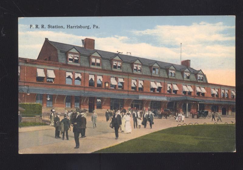 HARRISBURG PENNSYLVANIA RAILROAD STATION TRAIN DEPOT PA. VINTAGE POSTCARD