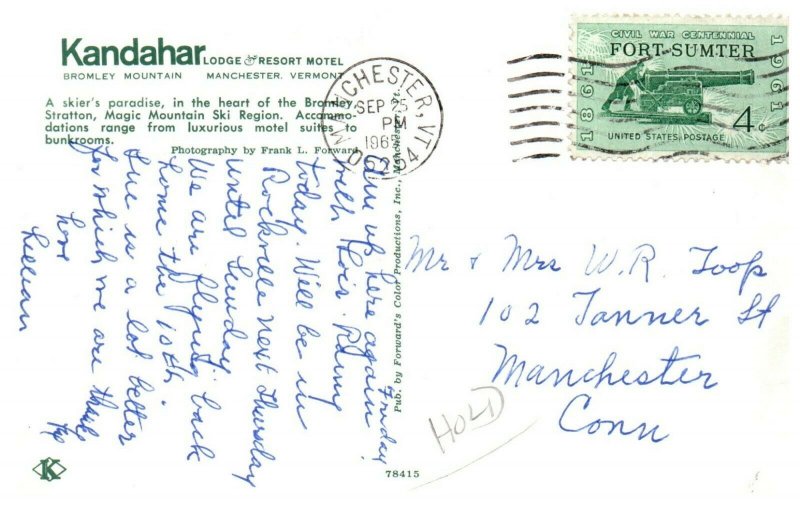 Vintage Kandahar Lodge Winter Scene Ski Area Manchester Vermont PC1816