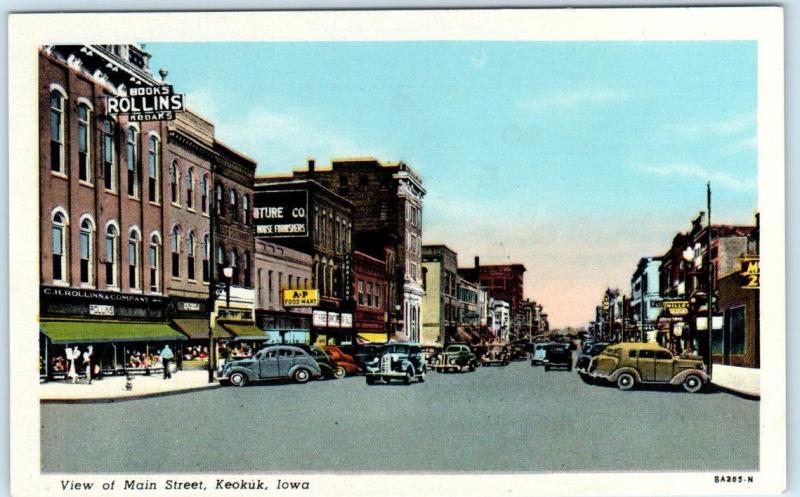 KEOKUK, Iowa  IA     View of MAIN STREET Scene   ca 1940s Linen  Postcard