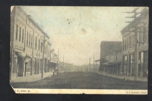 ELDON MISSOURI DOWNTOWN MAIN STREET SCENE STORES VINTAGE POSTCARD 1908