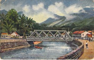 In The Suburbs,Early Honolulu, HI,Beautiful Mountains , Old  Postcard