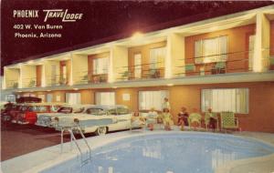 PHOENIX ARIZONA TRAVELODGE 402 VAN BUREN SPECTRA-COLOR POSTCARD 1950s NICE CARS