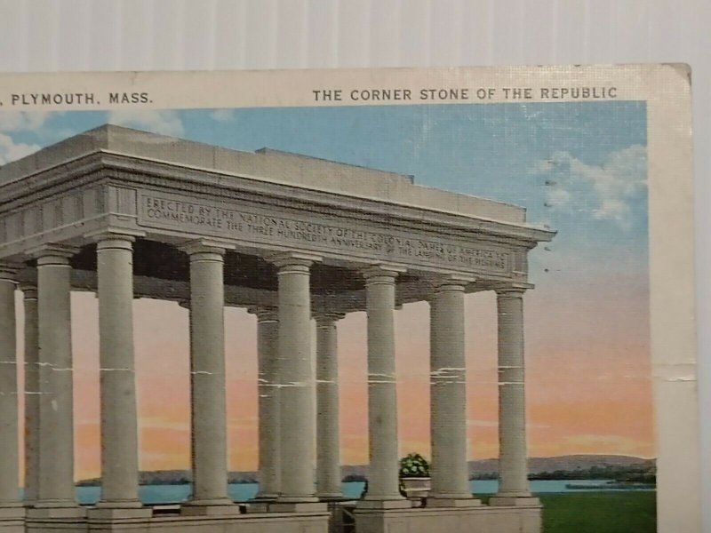 Postcard Portico Plymouth Rock Massachusetts 1936 Cornerstone of Republic 2095