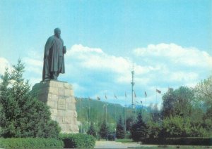 Postcard Almaty ( Alma-Ata ) Kazakhstan leader statue TV tower