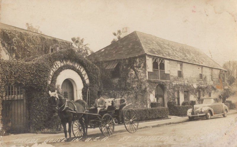 Classic Car At Oldest House In The USA Antique Real Photo Postcard