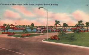 Vintage Postcard Entrance Municipal Yacht Basin Daytona Beach Florida Southern