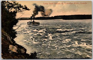Long Sault Rapids St. Lawrence River Ontario Canada Boat Mountain Postcard