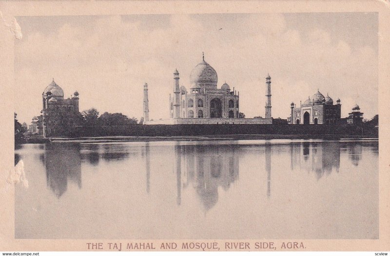 AGRA, India, 1900-1910s; The Taj Mahal And Mosque, River Side