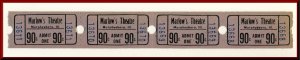 Four .90 Cents Marlow's Movie Theatre Tickets, Murphysboro, Illinois/IL,...