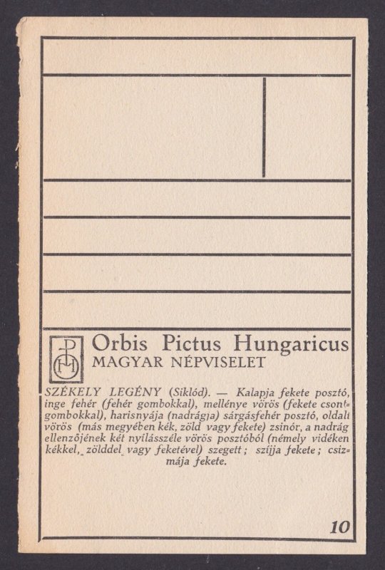 Painting postcard, National costume, Hungary, Orbis Pictus Hungaricus