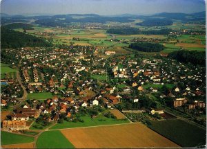 VINTAGE CONTINENTAL SIZE POSTCARD AERIAL VIEW OF SMALL TOWN OF SEUZACH SWISS