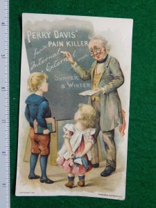 1870s-80s Perry Davis' Pain-Killer Man with Chalkboard Victorian Trade Card F30