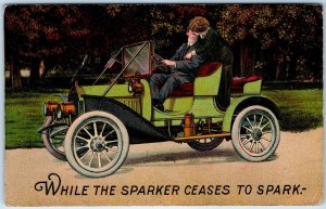 c1910s Driving Car Romance While The Sparker Ceases To Spark Postcard Rare A75