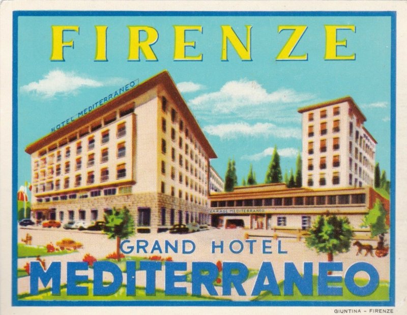 Italy Firenze Grand Hotel Mediterraneo Vintage Luggage Label lbl0579