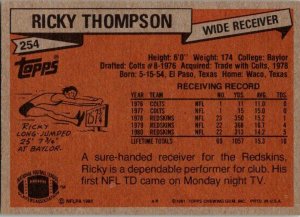 1981 Topps Football Card Ricky Thompson Washington Redskins sk60436