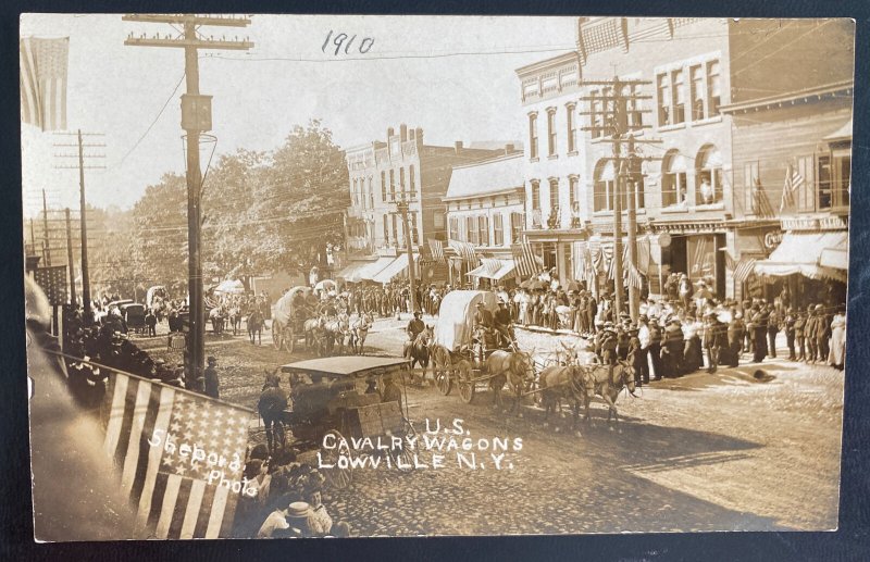 Mint USA Real Picture Postcard RPPC Us Cavalry Wagons Lowville NY 1910