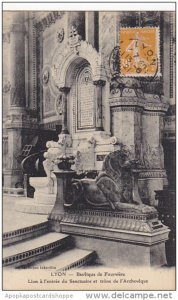 France Lyon Basilique de Fourviere Lion a l'entree du Snctuaire et trone...