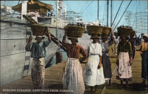 JAMAICA Native Workers w Baskets at Coaling Steamer c1910 Postcard