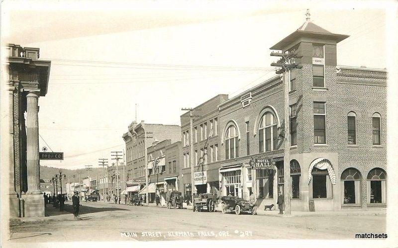 1920s Main Street Klamath Falls Oregon RPPC Real Photo Postcard 50